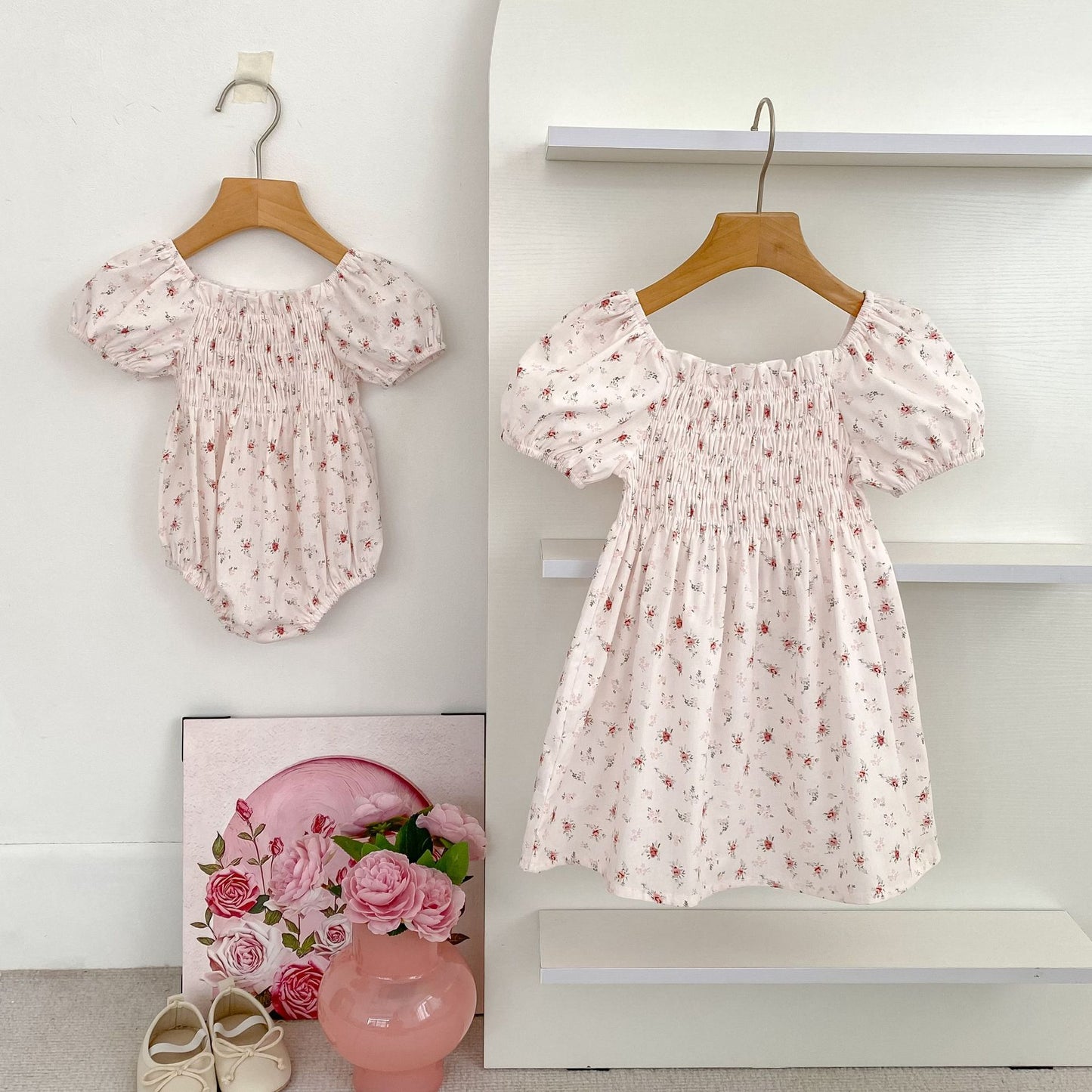 Summer Baby Girls French-style Flowers Pattern Short-sleeved Onesies and Dress – Princess Sister Matching, MyKids-USA®, Baby One-Pieces, MyKids-USA -  -  -  -  -  -  - 