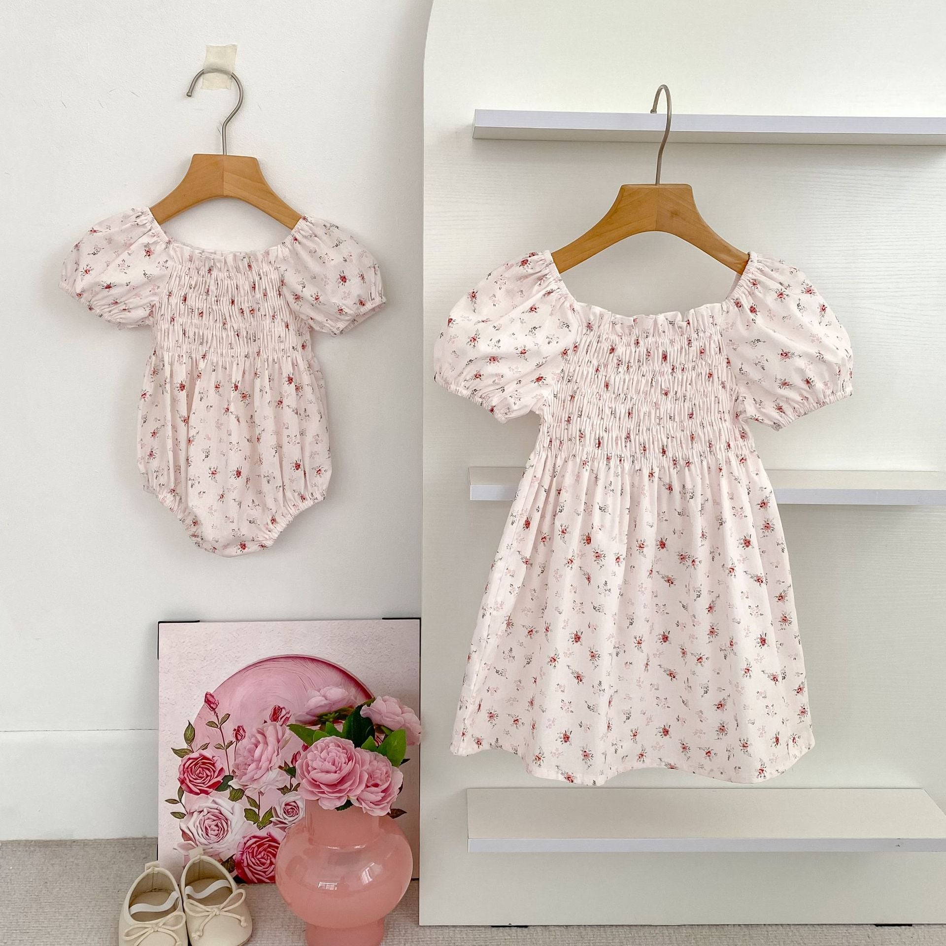 Summer Baby Girls French-style Flowers Pattern Short-sleeved Onesies and Dress – Princess Sister Matching, MyKids-USA®, Baby One-Pieces, MyKids-USA -  -  -  -  -  -  - 