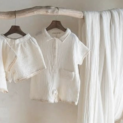 Summer Arrival Baby Unisex Simple Short Sleeves Solid Color Rompers with Turn-down Collar, MyKids-USA®, Baby One-Pieces, MyKids-USA - Size/Age - 66 (3-6M) - Color - Beige -  -  - TR2505291709-B