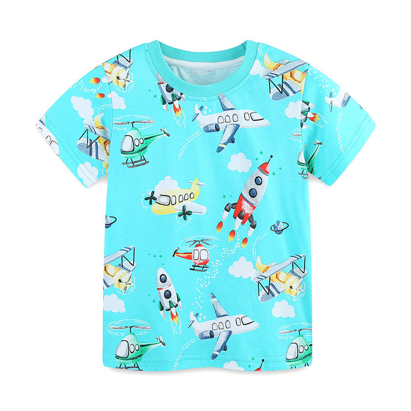 Summer Boys’ Rockets and Plane Cartoon Pattern T-shirt in European and American Style, MyKids-USA®, Baby & Toddler Tops, MyKids-USA -  -  -  -  -  -  - 