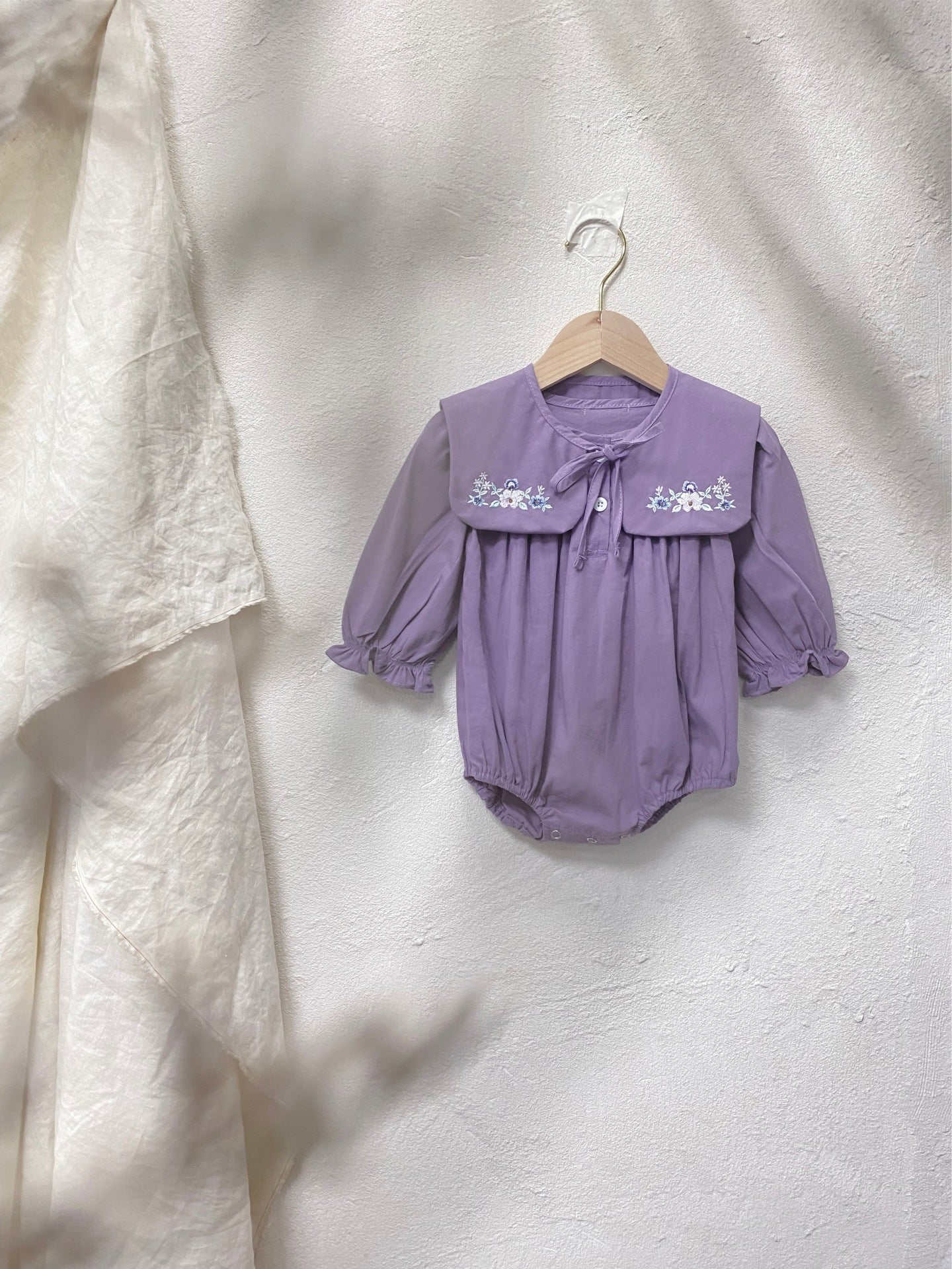 MyKids-USA® Autumn Baby Girls Purple Long-sleeved Bodysuit and Dress with Embroidered Capelet Shawl – Princess Sister Matching Set