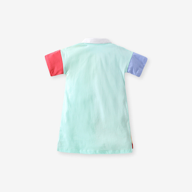 Summer Baby Kids Girls Short Sleeves Color Patchwork Polo Design Dress, MyKids-USA®, Baby & Toddler Dresses, MyKids-USA -  -  -  -  -  -  - 