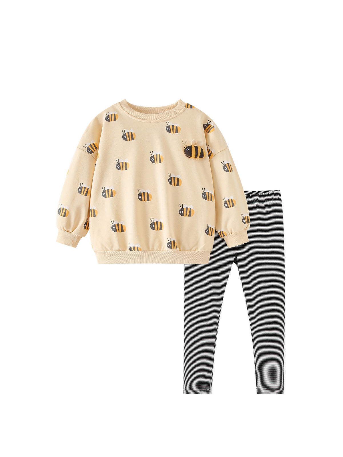 MyKids-USA® Winter Autumn Baby Kids Girls Bee Cartoon Pattern Long Sleeves Sweatshirt and Striped Pants Clothing Set