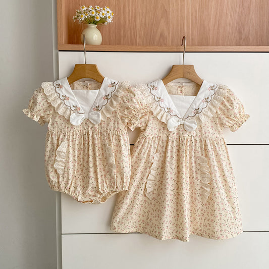 Summer Girls Floral Pattern Square Neck Short Sleeves Bodysuit and Dress – Princess Sister Matching Set, MyKids-USA®, Baby & Children's Outfits, MyKids-USA -  -  -  -  -  -  - .