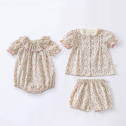 Baby Ditsy Flower Graphic Puff Sleeves Onesie&Sets
