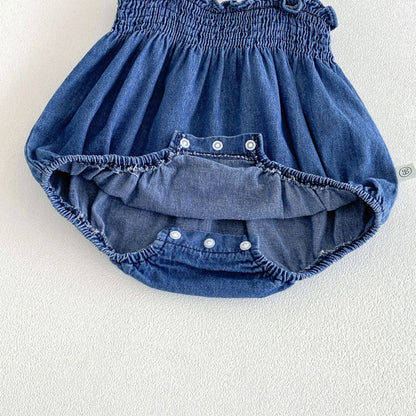 Summer Arrival Baby Girls Sleeveless Solid Color Navy Blue Strap Bodysuit