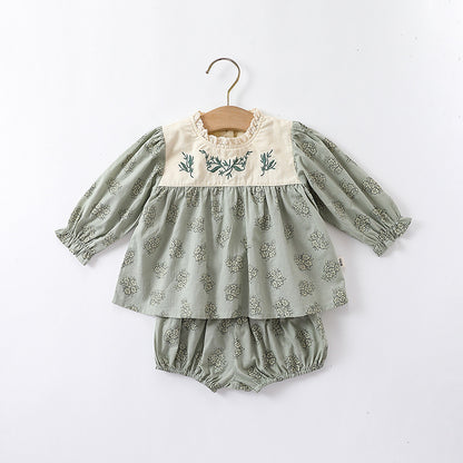 Floral Pattern Lace Patched Design Clothes Sets & Onesies