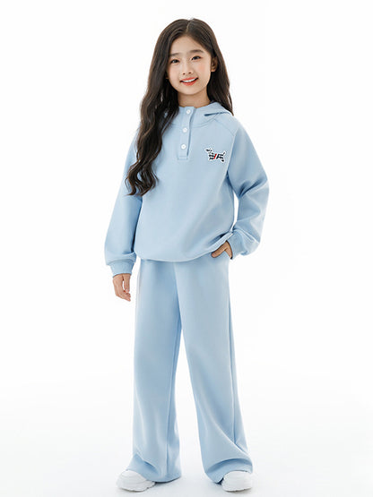 Arrival Autumn Kids Girls Long Sleeves Puppy Pattern Hoodie and Blue Pants Clothing Set