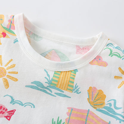 Summer Baby Kids Good Weather Cartoon Pattern T-shirt and Pink Shorts Clothing Set for Girls, MyKids-USA®, Baby & Toddler Outfits, MyKids-USA -  -  -  -  -  -  - 