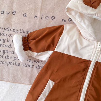 Winter Arrival Baby Unisex Long Sleeves Color Patchwork Fleece-Lined Hooded Rompers, MyKids-USA®, Baby One-Pieces, MyKids-USA -  -  -  -  -  -  - .