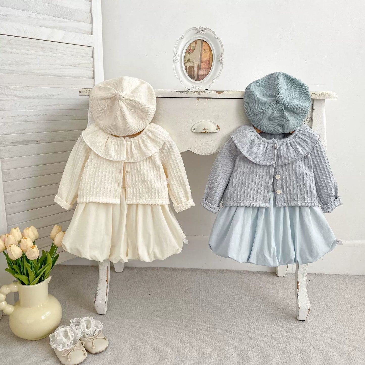 Spring and Autumn Baby Kids Girls Solid Color Long Sleeves Beige Cardigan and Sleeveless Onesies Clothing Set, MyKids-USA®, Baby & Toddler Outfits, MyKids-USA -  -  -  -  -  -  - 