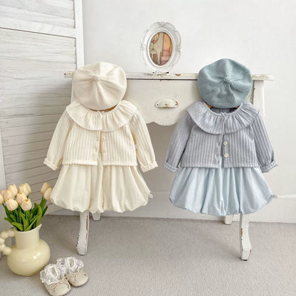 Spring and Autumn Baby Kids Girls Solid Color Long Sleeves Beige Cardigan and Sleeveless Onesies Clothing Set, MyKids-USA®, Baby & Toddler Outfits, MyKids-USA -  -  -  -  -  -  - 