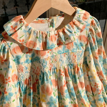 Arrival Autumn Girls Cute Colorful Flowers Painting Pattern Long Sleeves Dress with Ruffle Collar, MyKids-USA®, Baby & Toddler Bottoms, MyKids-USA -  -  -  -  -  -  - 