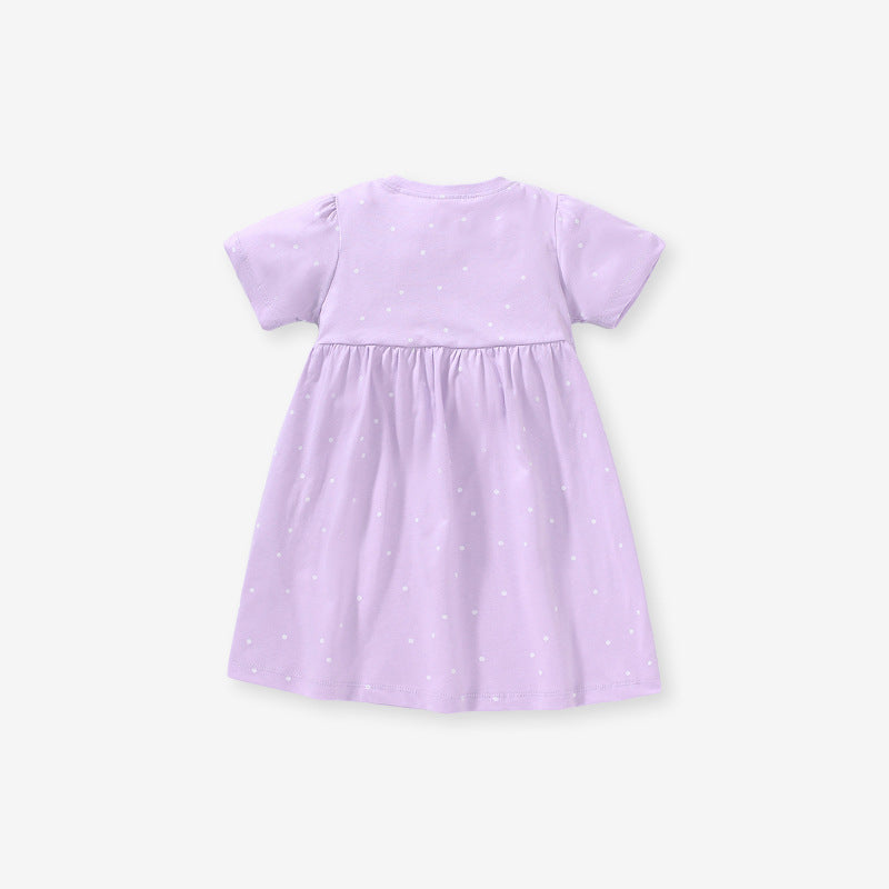 Summer Baby Kids Girls Short Sleeves Purple Dress With White Dots, MyKids-USA®, Baby & Toddler Dresses, MyKids-USA -  -  -  -  -  -  - 