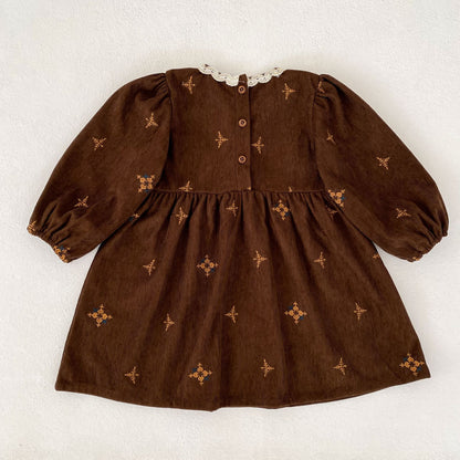 MyKids-USA® Autumn Embroidery Pattern Baby Kids Girls Princess Long Sleeves Dress