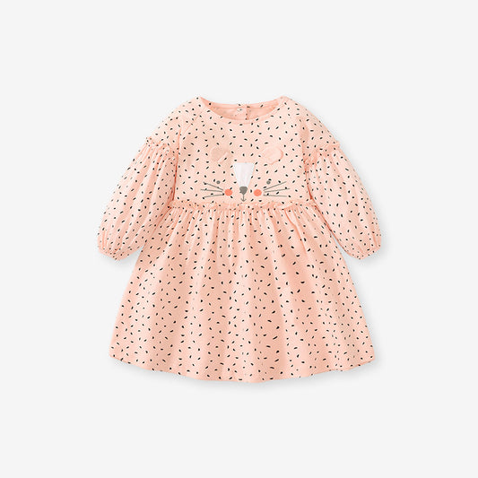 Spring Baby Grils Long Sleeve Cute Cat Design Pink Polka Dot Dress, MyKids-USA®, Baby & Toddler Dresses, MyKids-USA - Size/Age - 90 (12-24M) - Color - Pink -  -  - TR2311271357-A