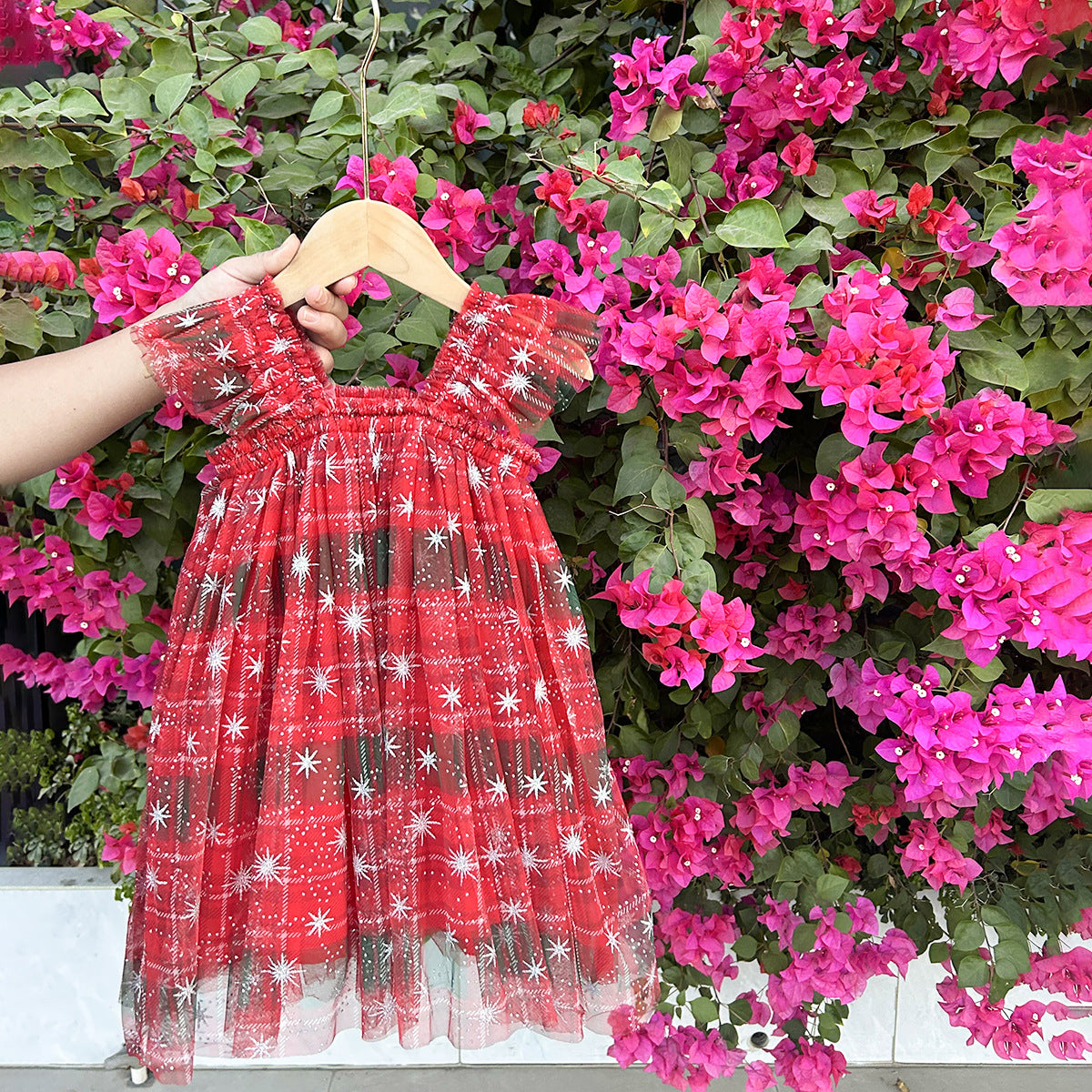 Summer Arrival Baby Girls Fly Sleeves Stars and Christmas Pattern Tulle Dress, MyKids-USA®, Baby & Children's Dresses, MyKids-USA - Size/Age - 80 (9-12M) - Color - Black -  -  - TR2605072341-A.