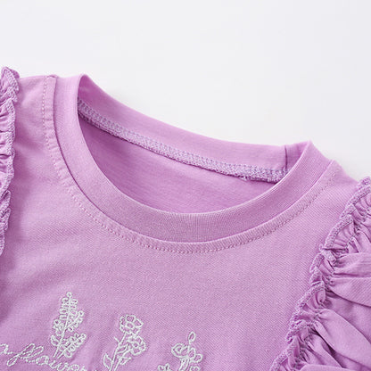 Summer Arrival Girls’ Flowers and Letters Embroidered Pattern Short Sleeves T-shirt in European and American Style, MyKids-USA®, Baby & Toddler Tops, MyKids-USA -  -  -  -  -  -  - 