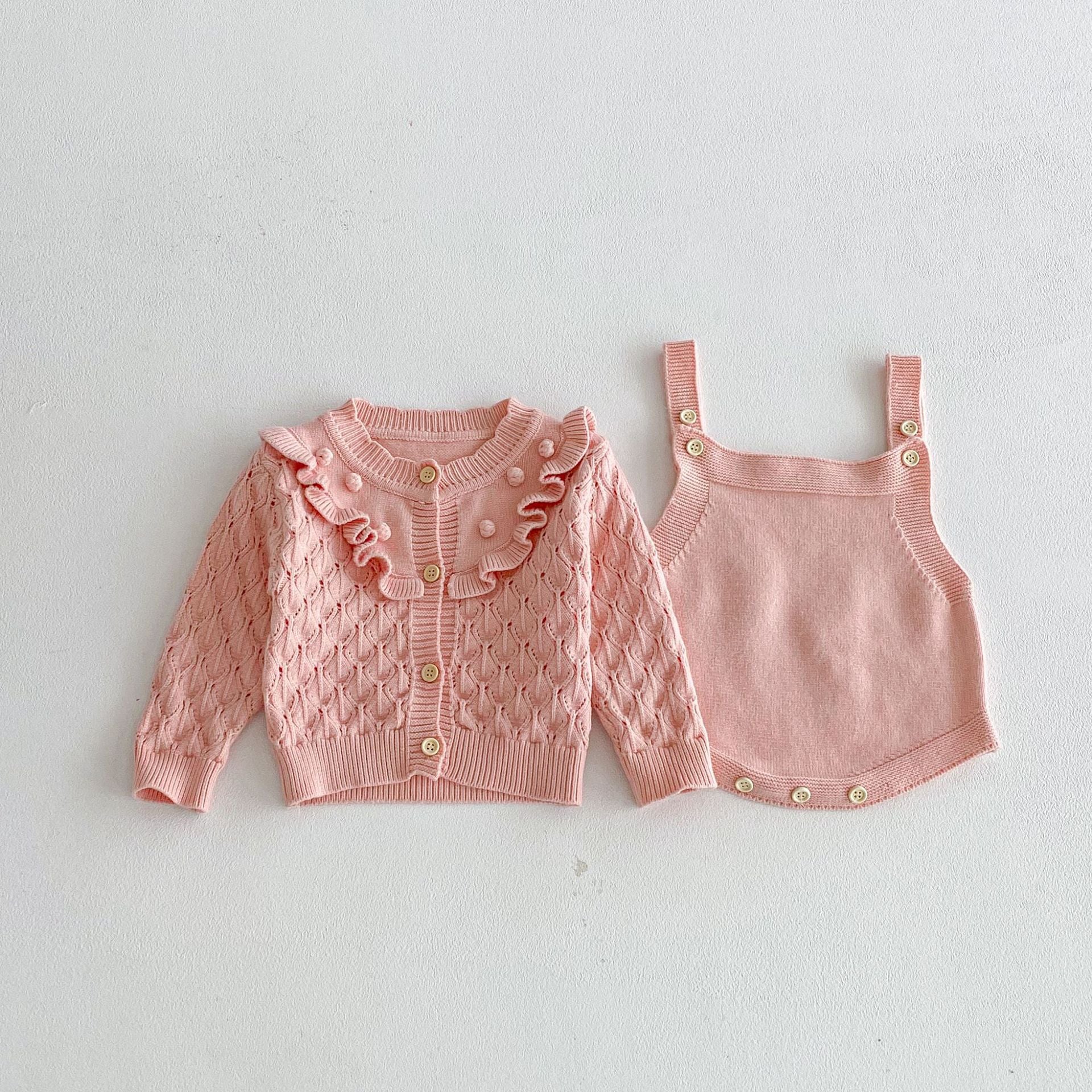 Winter and Autumn Baby Kids Girls Geometric Jacquard Pattern Long Sleeves Cardigan and Sleeveless Onesies 2-piece Knitted Clothing Set, MyKids-USA®, Baby & Toddler Outfits, MyKids-USA - Size/Age - 66 (3-6M) - Color - Pink -  -  - TR2511102333-A