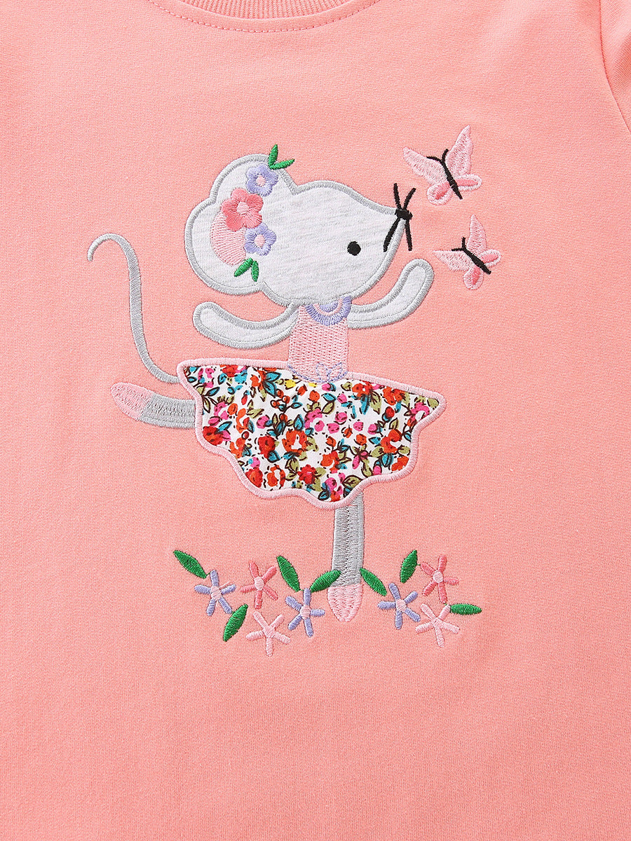 Autumn and Spring Arrival Embroidered Pattern Long Sleeves Pullover with Tulle Decoration for Stylish Girls