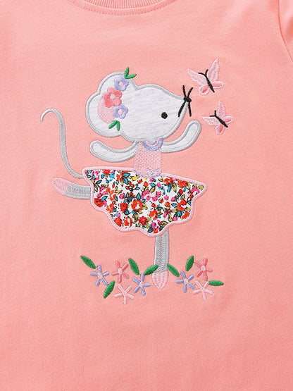 Autumn and Spring Arrival Embroidered Pattern Long Sleeves Pullover with Tulle Decoration for Stylish Girls