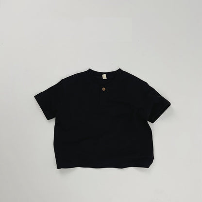 Summer Kids Unisex Minimalist and Versatile Short Sleeves V Neck Children’s Polo Shirt, MyKids-USA®, Polos, MyKids-USA - Size/Age - 80 (9-12M) - Color - Black -  -  - TR2505082230-B