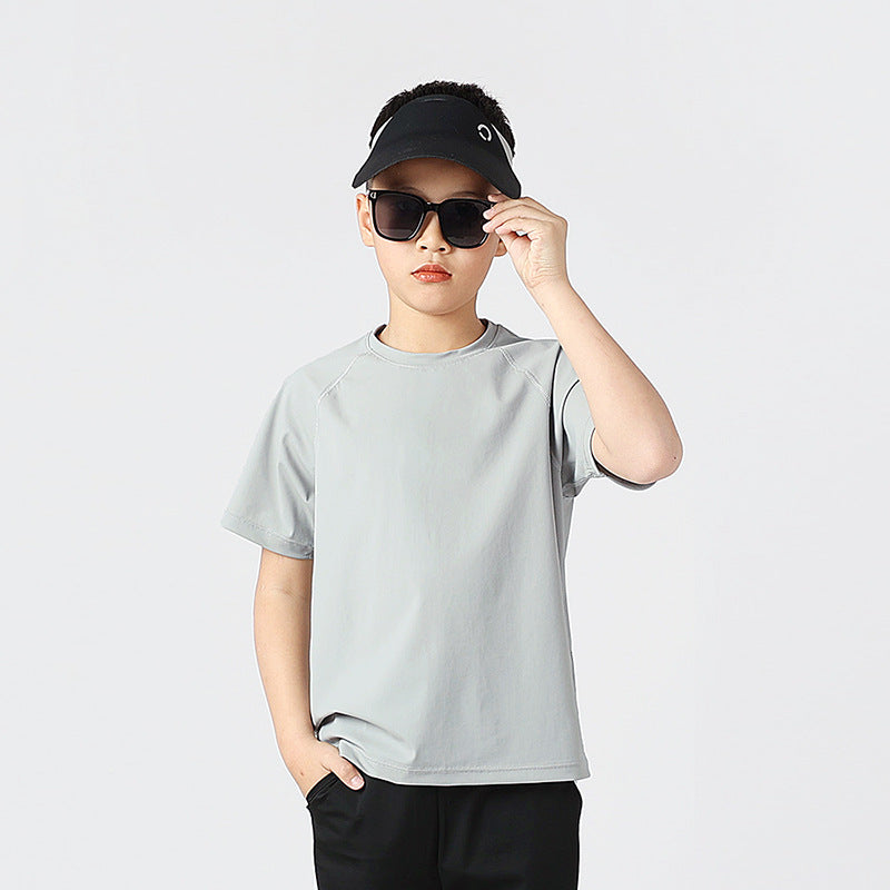 Boys And Girls Solid Color Elastic Quick Dry Sportswear T-Shirt In European And American Style, MyKids-USA®, Baby & Toddler Tops, MyKids-USA - Size/Age - 120 (5-7Y) - Color - Grey -  -  - TR2404071631-C