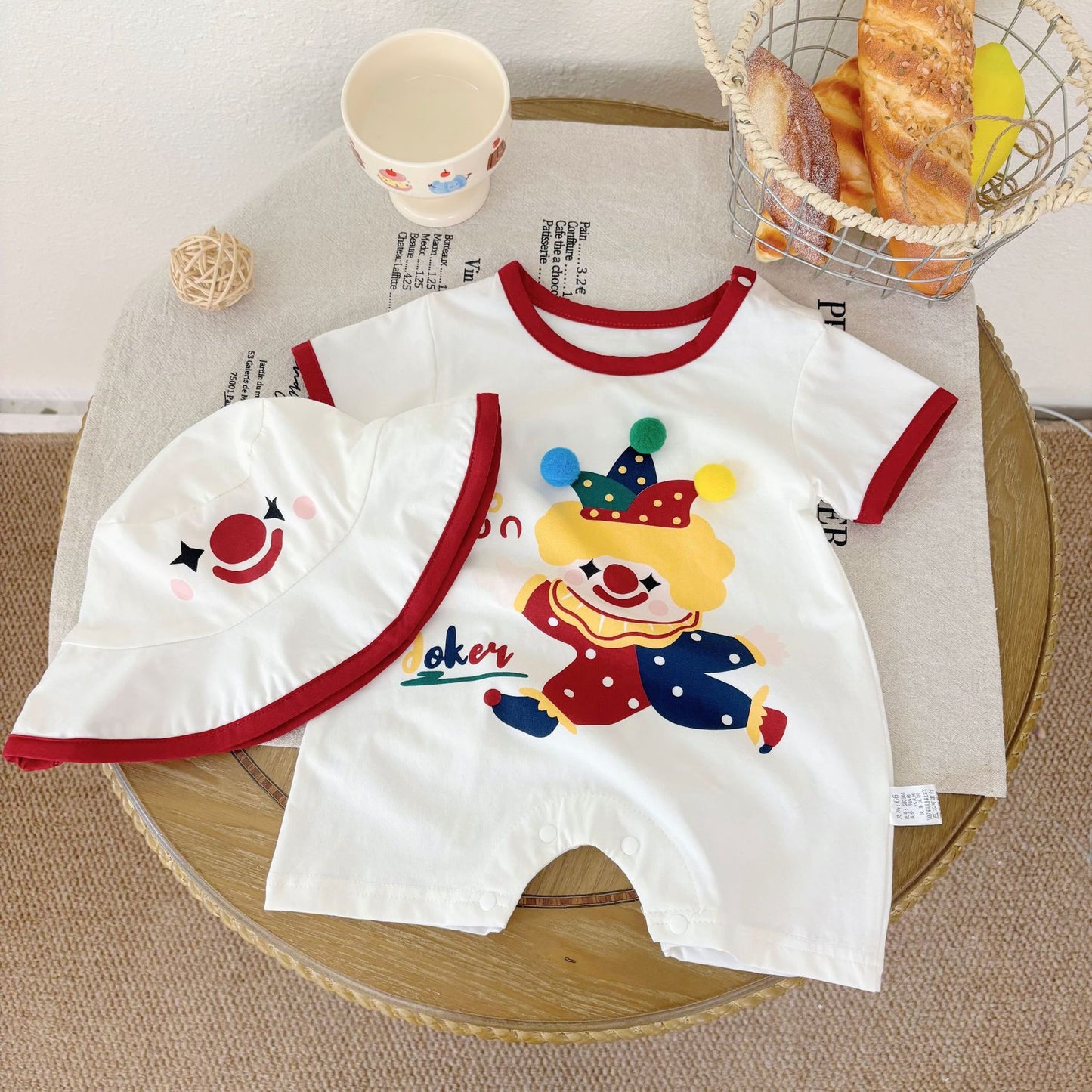 Summer Arrival Baby Unisex Joker Cartoon Pattern Short Sleeves Crew Neck Rompers with Hat, MyKids-USA®, Baby One-Pieces, MyKids-USA -  -  -  -  -  -  - 