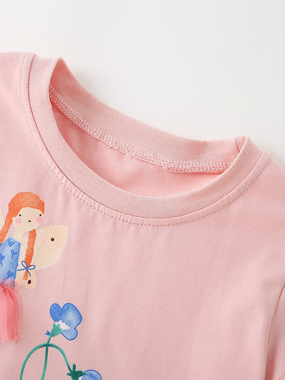 Summer Baby Kids Girls Short Sleeves Flowers and Cartoon Pattern Dress