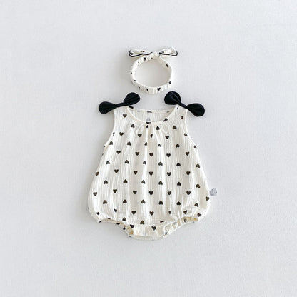 Summer Arrival Baby Girls Sleeveless Hearts Pattern Bodysuit