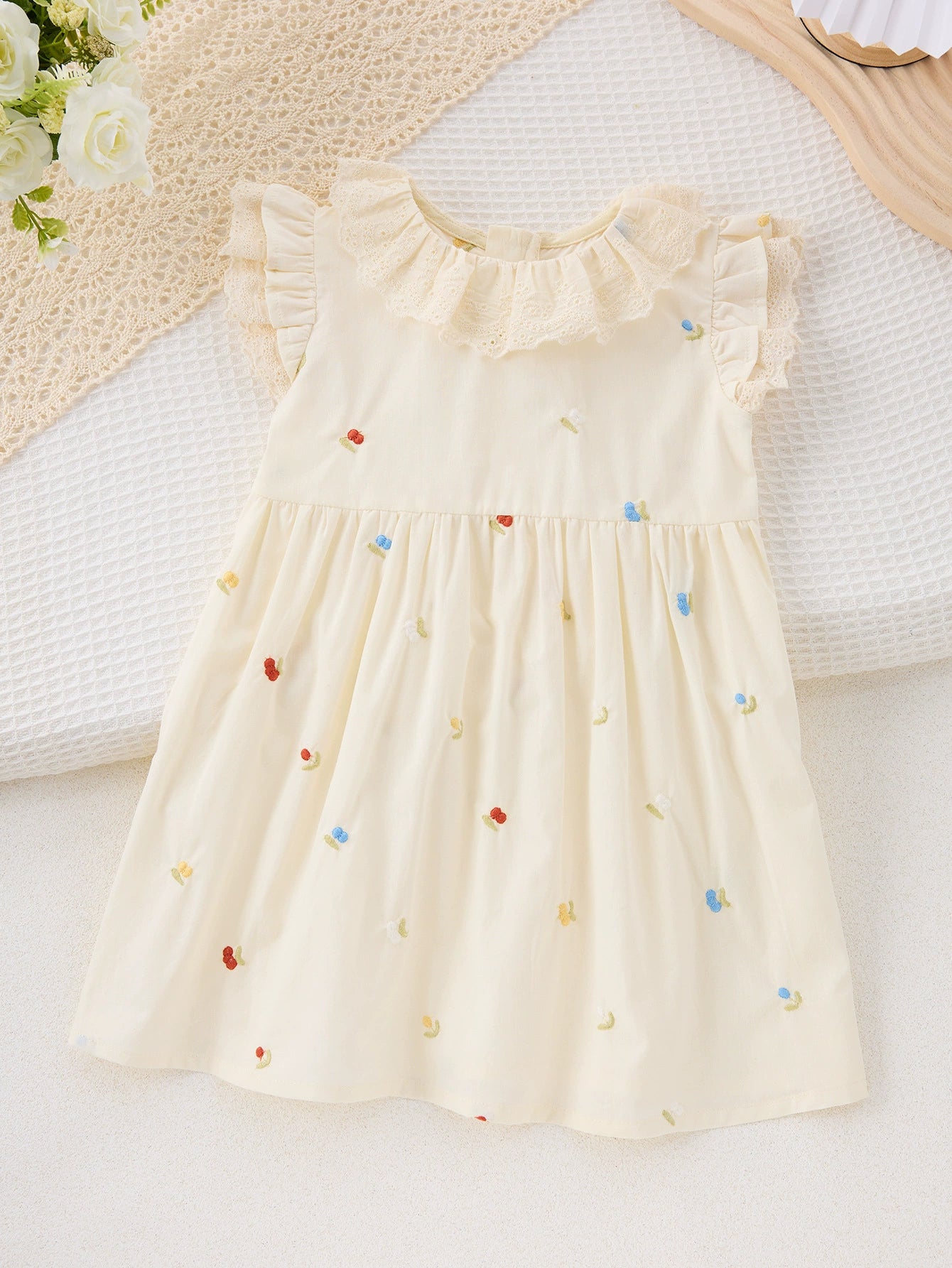 Summer Arrival Colorful Flowers Pattern Fly Sleeves Dress for Stylish Girls, MyKids-USA®, Baby & Toddler Dresses, MyKids-USA - Size/Age - 90 (12-24M) - Color - Ivory -  -  - TR2503060022-A