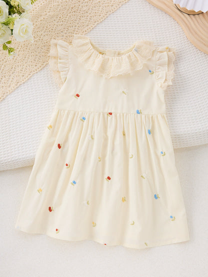 Summer Arrival Colorful Flowers Pattern Fly Sleeves Dress for Stylish Girls, MyKids-USA®, Baby & Toddler Dresses, MyKids-USA - Size/Age - 90 (12-24M) - Color - Ivory -  -  - TR2503060022-A