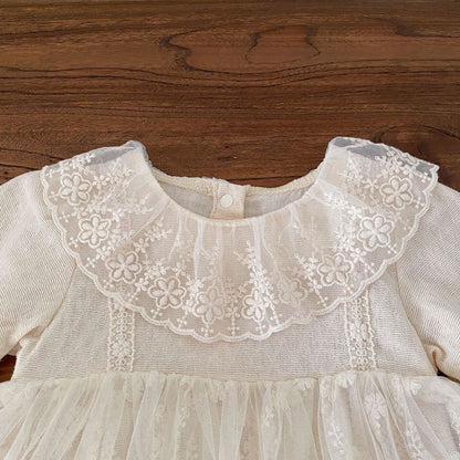 Autumn and Spring Arrival Baby Kids Girls Long Sleeves Flowers Pattern Tulle Decorated Dress