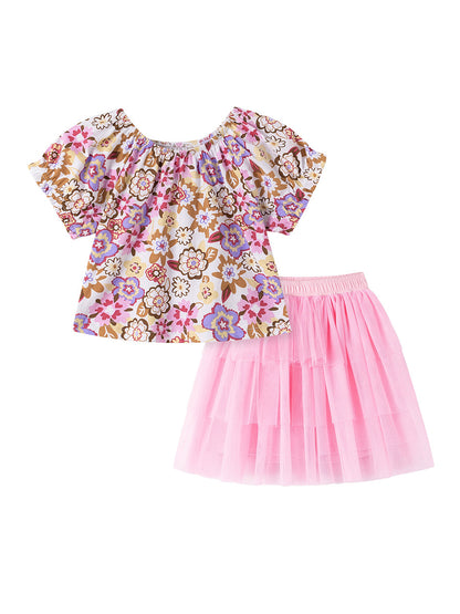 Summer Hot Selling Baby Kids Girls Short Sleeves Floral Pattern Top and Plain Skirt Clothing Set, MyKids-USA®, Baby & Children's Outfits, MyKids-USA -  -  -  -  -  -  - .