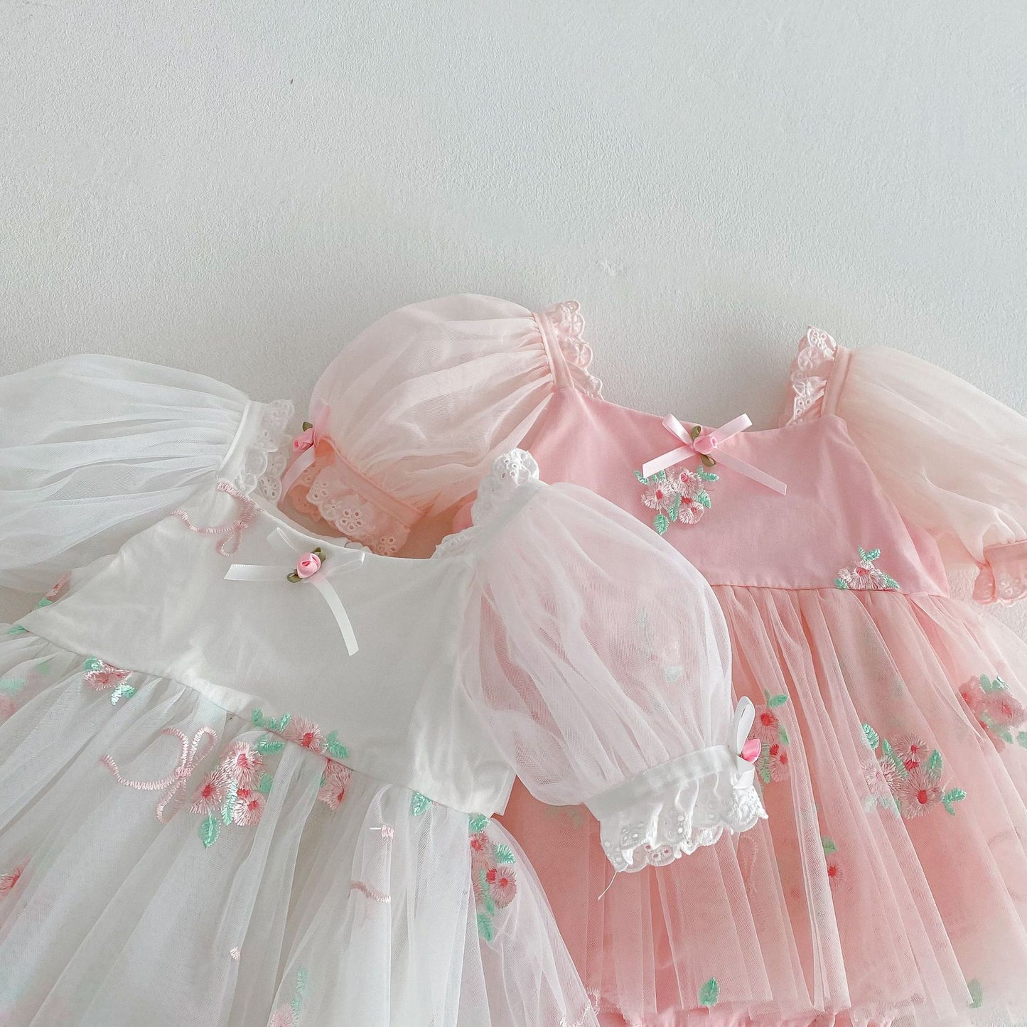 Summer Arrival Baby Girls Flowers Embroidered Tulle Design Short Sleeves Onesies, MyKids-USA®, Baby One-Pieces, MyKids-USA -  -  -  -  -  -  - 