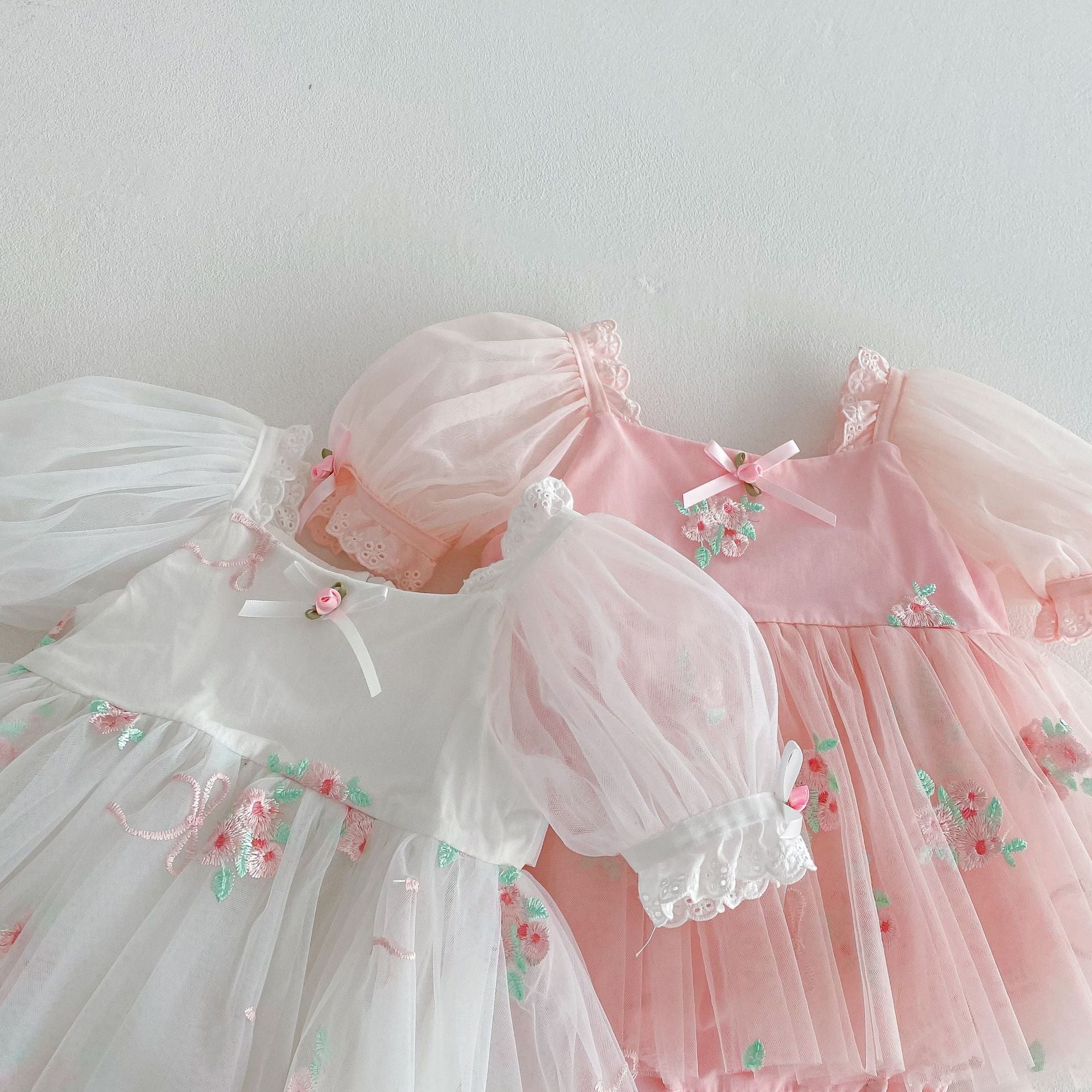 Summer Arrival Baby Girls Flowers Embroidered Tulle Design Short Sleeves Onesies, MyKids-USA®, Baby One-Pieces, MyKids-USA -  -  -  -  -  -  - 