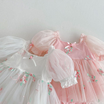 Summer Arrival Baby Girls Flowers Embroidered Tulle Design Short Sleeves Onesies, MyKids-USA®, Baby One-Pieces, MyKids-USA -  -  -  -  -  -  - 