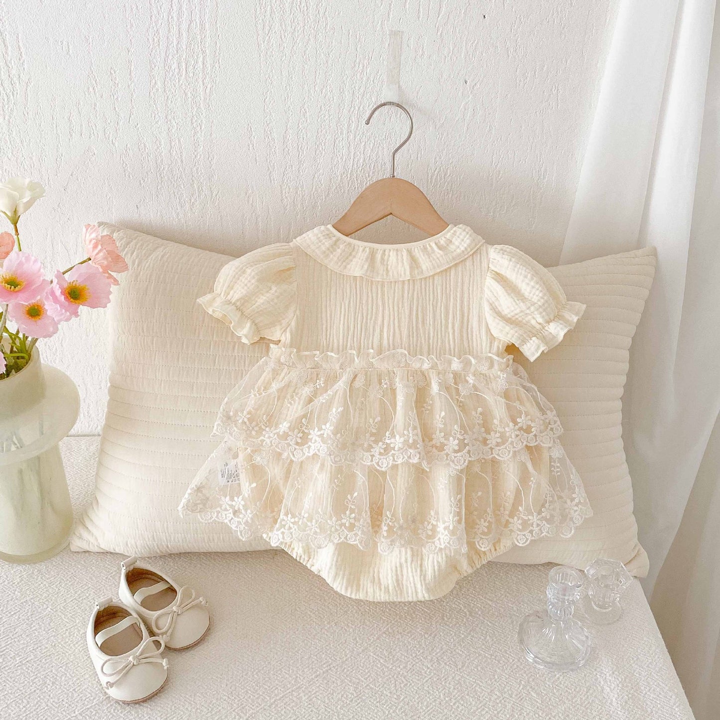 Summer Arrival Baby Girls Cute Solid Color Floral Embroidery Tulle Patchwork Short Sleeves Dress Design Onesies, MyKids-USA®, Baby One-Pieces, MyKids-USA -  -  -  -  -  -  - 