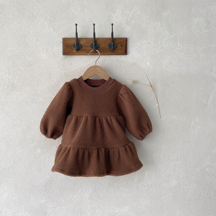 Arrival Winter Baby Girls Solid Color Long Sleeves Fluffy Dress, MyKids-USA®, Baby & Toddler Dresses, MyKids-USA - Size/Age - 73 (6-9M) - Color - Brown -  -  - TR2601071333-B.
