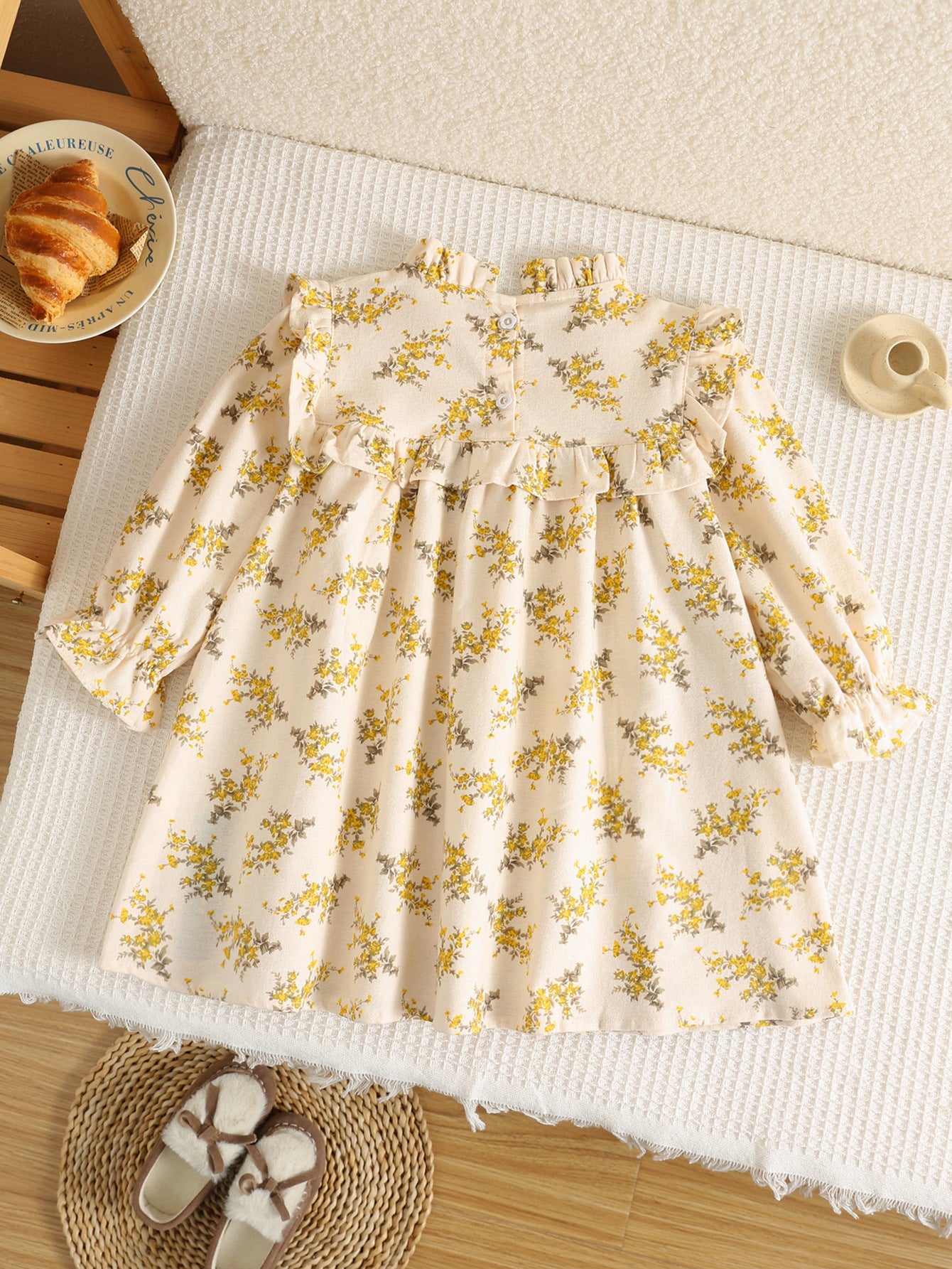 Autumn Arrival Baby Kids Girls Floral Pattern Long Sleeves Ruffle Neck Dress, MyKids-USA®, Baby & Toddler Dresses, MyKids-USA -  -  -  -  -  -  - 