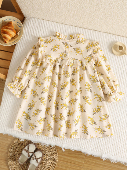 Autumn Arrival Baby Kids Girls Floral Pattern Long Sleeves Ruffle Neck Dress, MyKids-USA®, Baby & Toddler Dresses, MyKids-USA -  -  -  -  -  -  - 