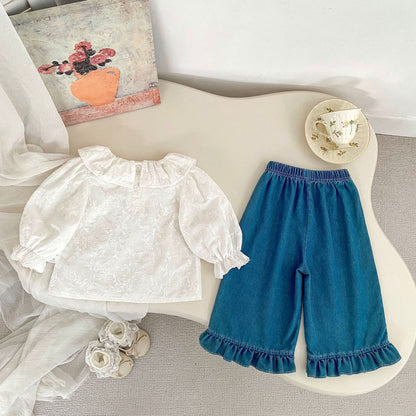MyKids-USA® Arrival Autumn Baby Kids Girls Long Sleeves Embroidered Top and Denim Jeans