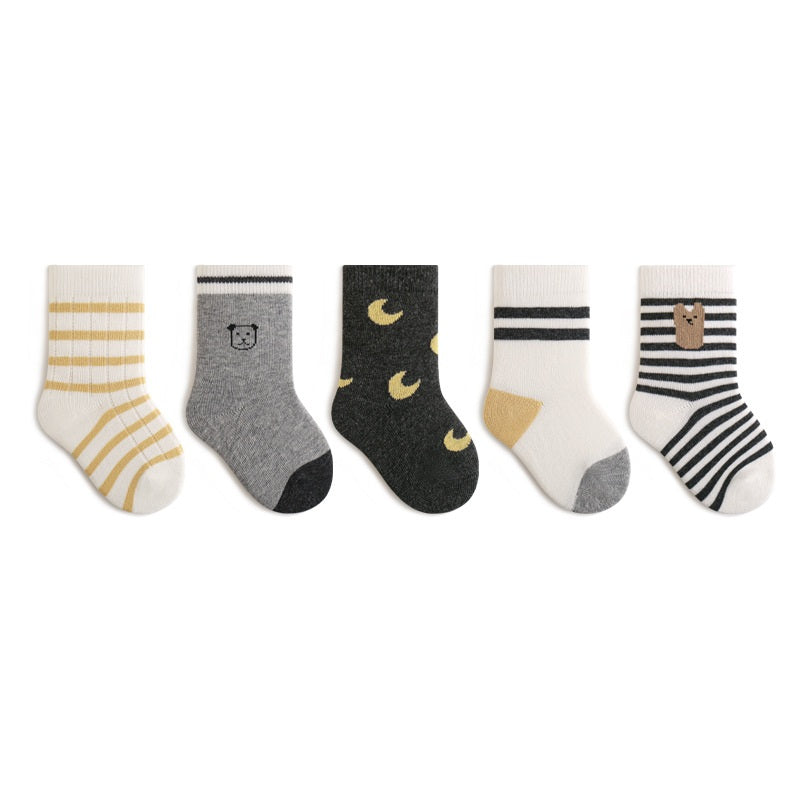 Autumn Arrival Baby Kids Unisex Breathable Geometric Pattern Socks 1 Lot=5-Pair Set, MyKids-USA®, Baby & Toddler Socks & Tights, MyKids-USA - Size/Age - S (0-1Y) - Color - Grey -  -  - TR2509292349-B