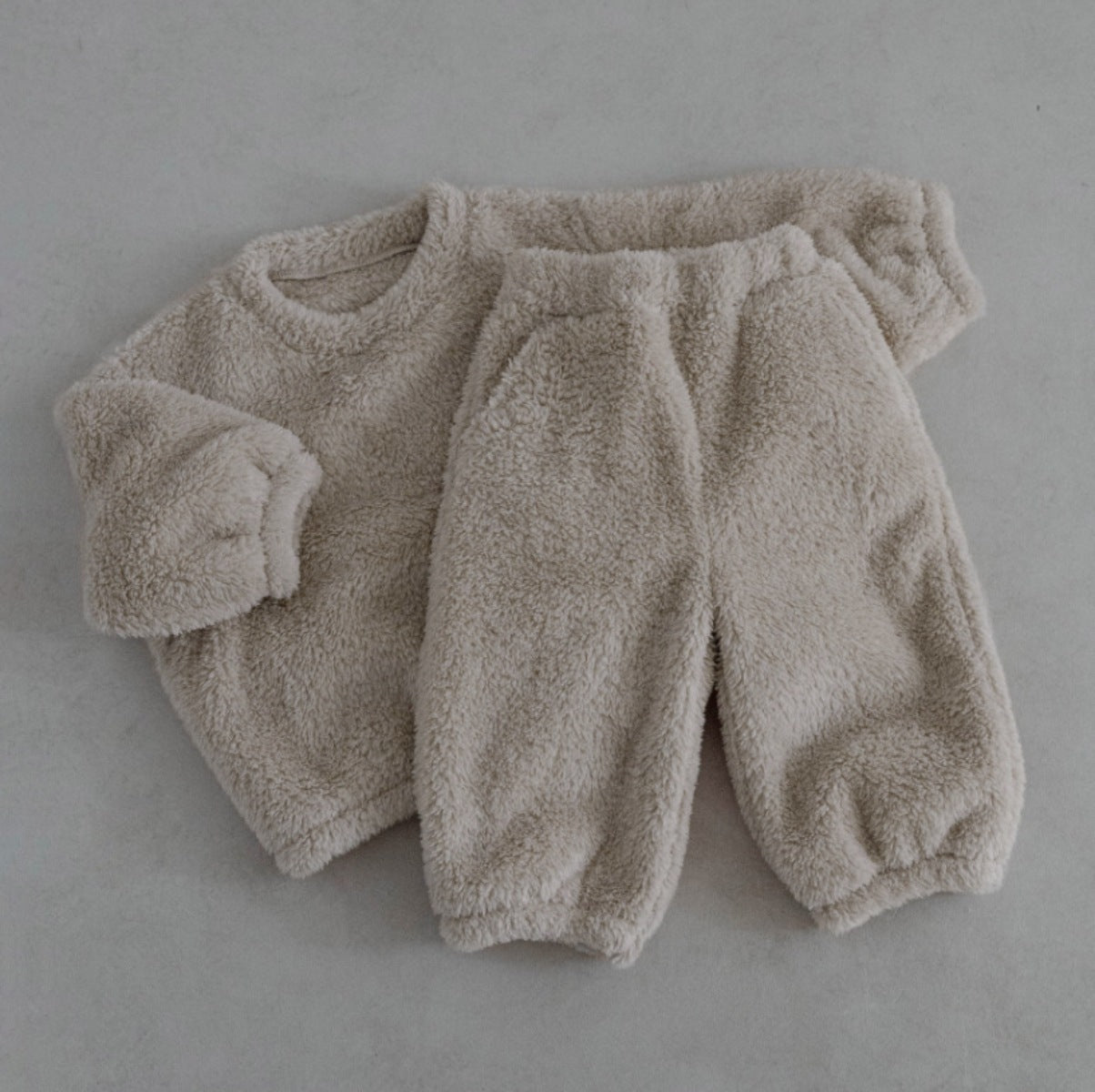 Winter Baby Kids Unisex Long Sleeves Solid Color Fluffy Pullover and Pants Clothing Set, MyKids-USA®, Baby & Toddler Outfits, MyKids-USA - Size/Age - 66 (3-6M) - Color - Beige -  -  - TR2601112354-A.