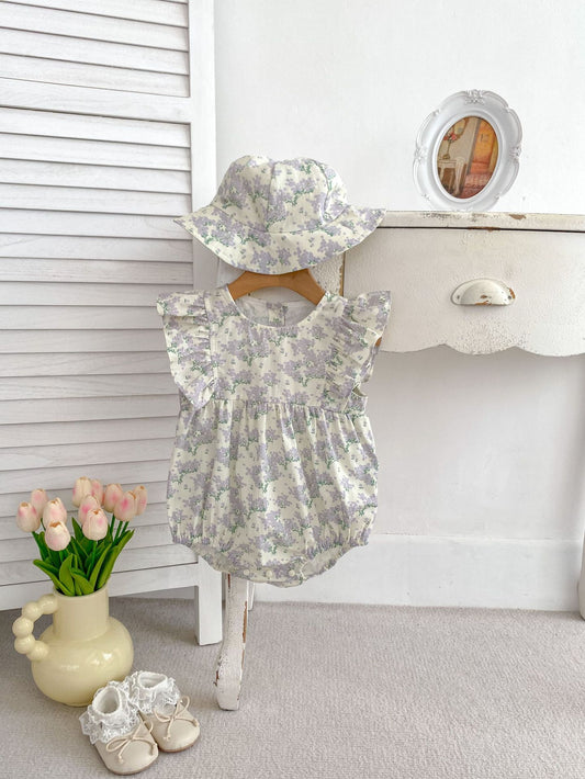 Summer Arrival Baby Girls Purple Oil Floral Print Fly Sleeves Crew Neck Onesies, MyKids-USA®, Baby One-Pieces, MyKids-USA -  -  -  -  -  -  - 