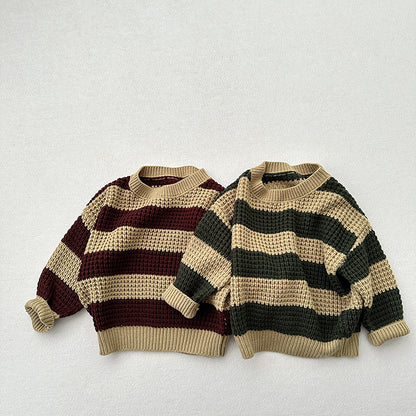 Baby Unisex Kids Vintage Striped Crew Neck Long Sleeve Pullover Sweater