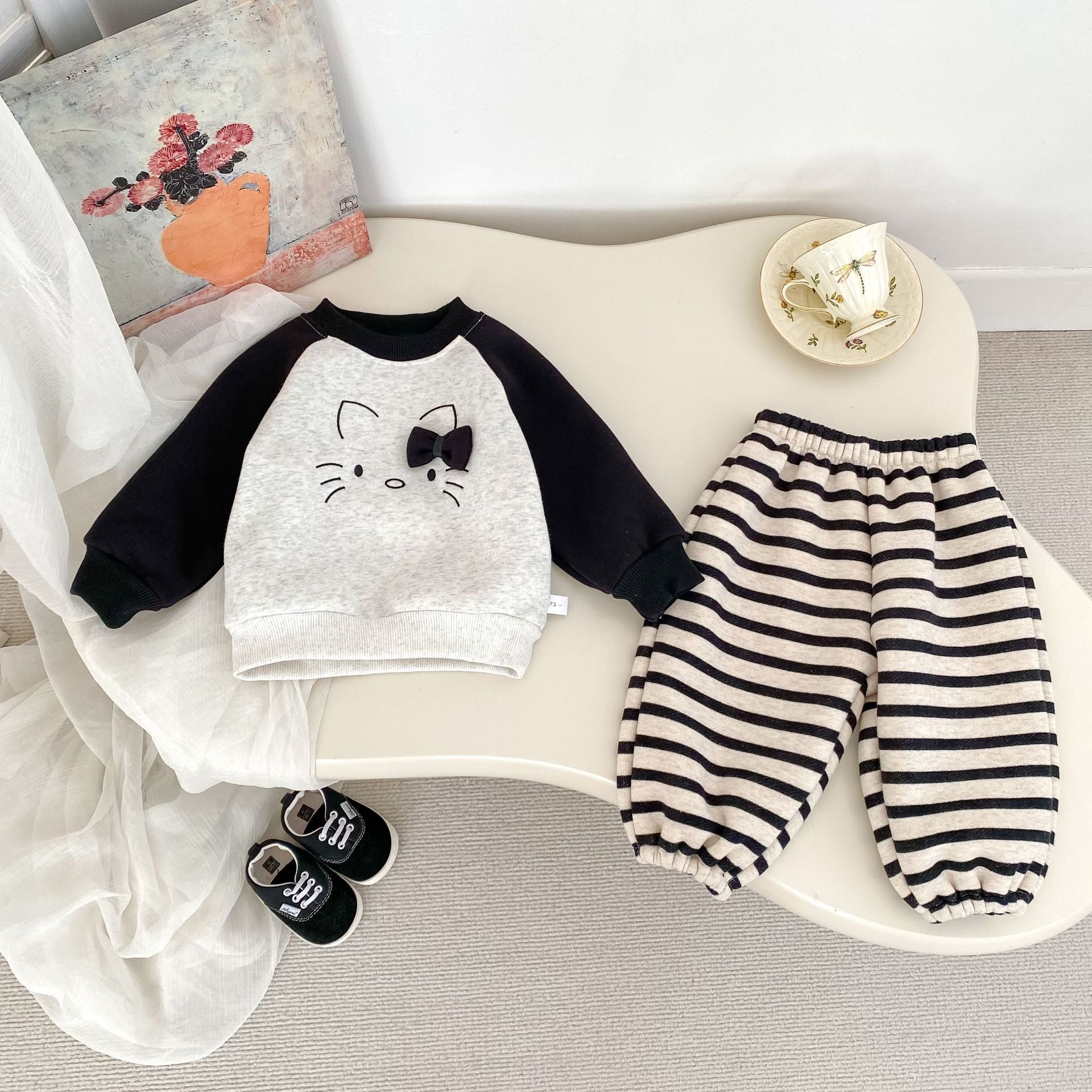 Winter and Autumn Baby Kids Girls Long Sleeves Cartoon Pattern Pullover and Striped Pants Clothing Set, MyKids-USA®, Baby & Toddler Outfits, MyKids-USA -  -  -  -  -  -  - 