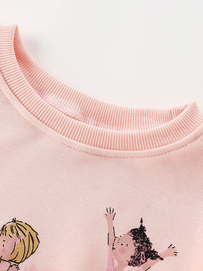 MyKids-USA® Winter and Autumn Baby Kids Girls Cartoon Pattern Long Sleeves Sweatshirt and Plain Pants Clothing Set