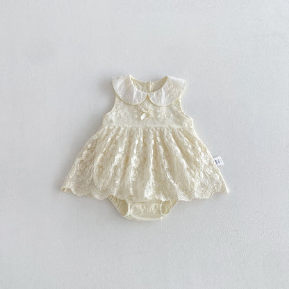 Design Summer Baby Kids Girls Sleeveless Flowers Embroidered Pattern Bodysuit Dress