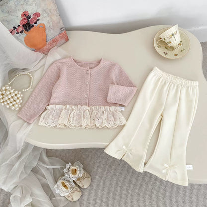 Spring and Autumn Kids Girls Jacquard Pattern Long Sleeves Single Breasted Top and Pants Clothing Set, MyKids-USA®, Baby & Toddler Outfits, MyKids-USA - Size/Age - 73 (6-9M) - Color - Pink -  -  - TR2508152133-B